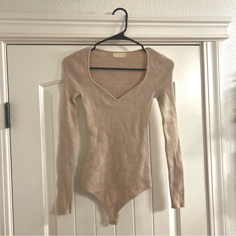 nuuds Sweetheart Sweater Bodysuit, heather oat